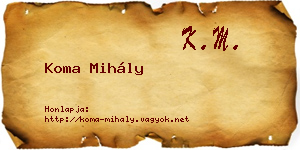 Koma Mihály névjegykártya